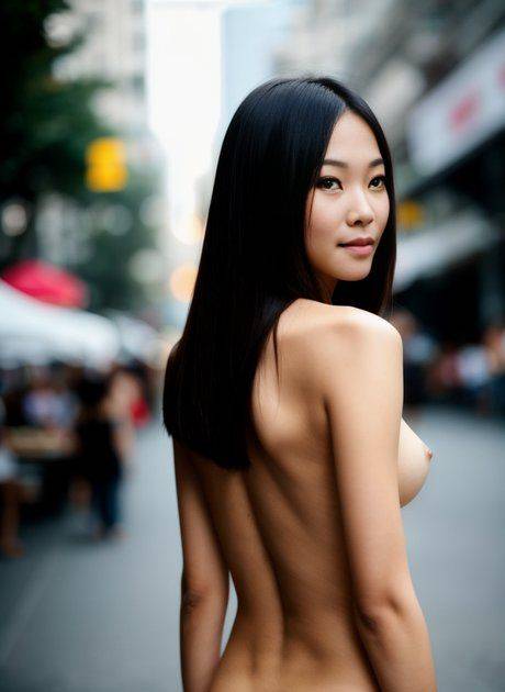Black-haired AI generated Asian teen Mira Delta gets naked and walks in public - #8