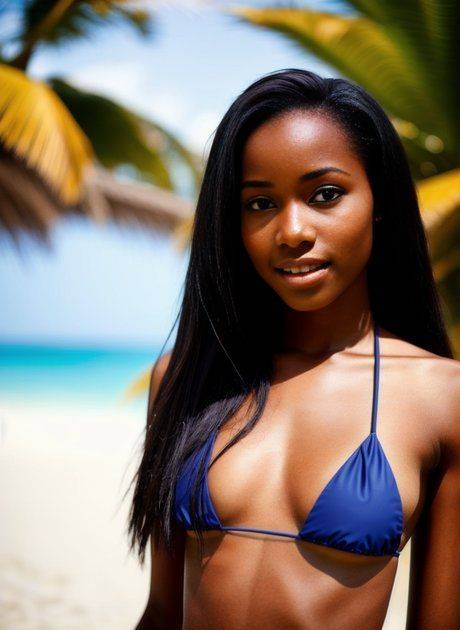 Stunning AI generated ebony babe Milana Gamma shows her hot body on the beach - #2