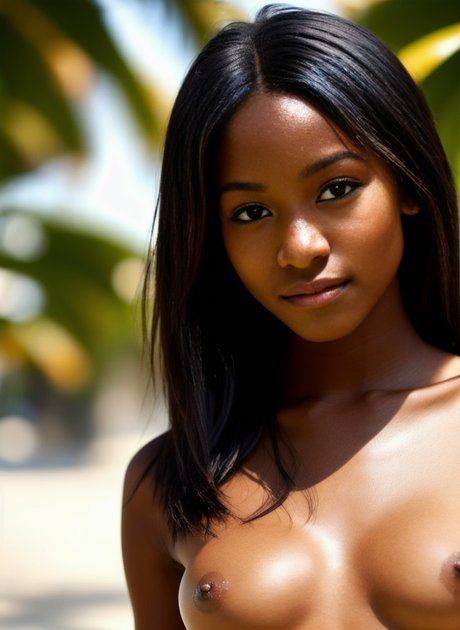 Stunning AI generated ebony babe Milana Gamma shows her hot body on the beach - #9
