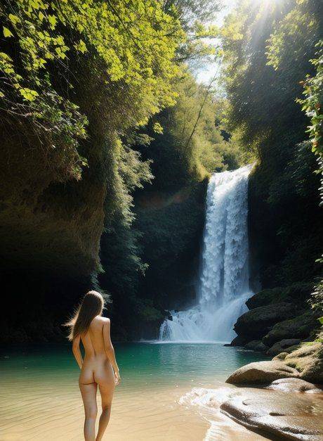 AI generated babe Alison Kanna poses in her bikini & nude by a waterfall - #6