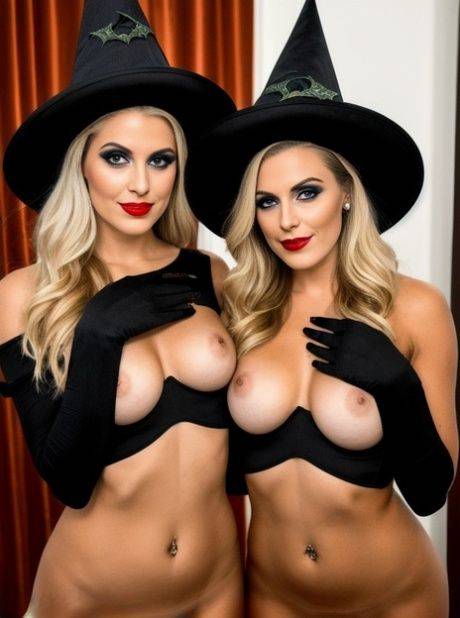 AI generated babe Mila Winslow & her hot GFs show their big tits on Halloween - #2