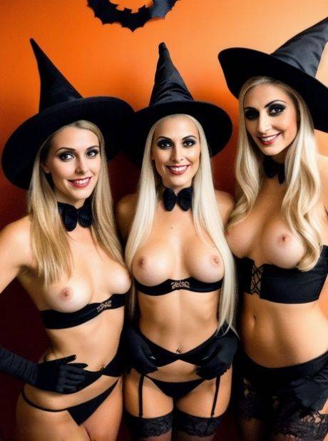 AI generated babe Mila Winslow & her hot GFs show their big tits on Halloween - #4