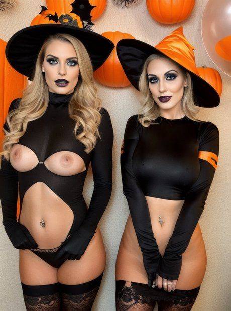 AI generated babe Mila Winslow & her hot GFs show their big tits on Halloween - #7