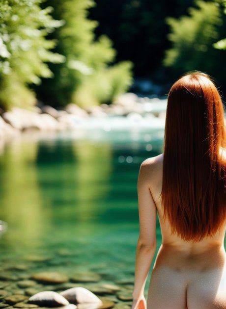 Redheaded AI generated babe Hanna Jane poses in her bikini & nude in the river - #6
