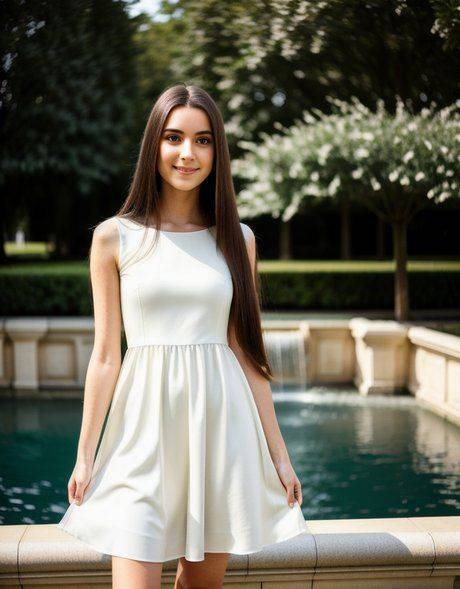 AI Generated model Angel Anny strips her white dress and poses naked outside - #1