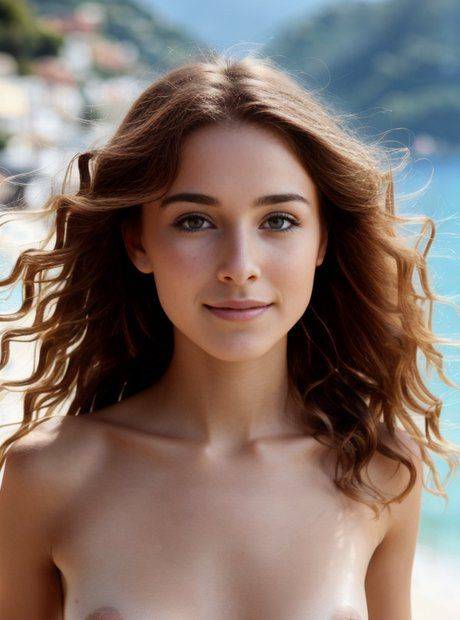 Beautiful AI generated brunette Olga Milana posing butt naked at the seaside - #4