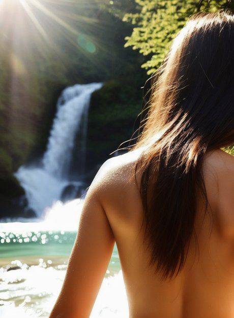 AI generated babe Alison Kanna sheds her clothes to pose nude at a waterfall - #3