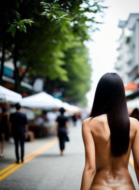 Petite Asian hottie Mira Delta drops her dress and walks naked through a city - #9