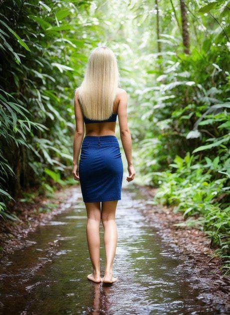 Blonde AI Generated girl Floren Enigma posing naked in the rainforest - #1