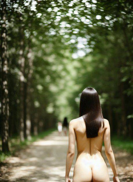 Asian AI Generated model Mira Delta walking butt naked in the forest - #7