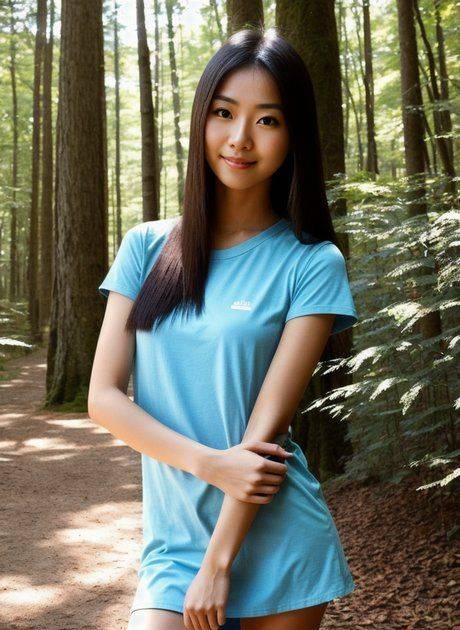 Asian AI Generated model Mira Delta walking butt naked in the forest - #1
