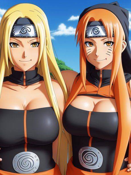 Pretty AI generated Hentai models show their big boobs in an outdoor scene - #5
