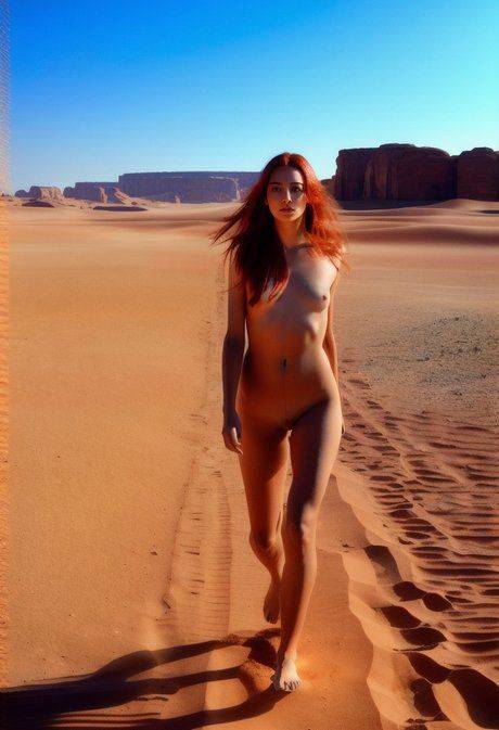 Slim redheaded model Redhead Panter poses alone and naked in the desert - #8