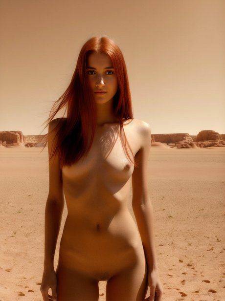 Slim redheaded model Redhead Panter poses alone and naked in the desert - #3