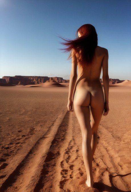 Slim redheaded model Redhead Panter poses alone and naked in the desert - #2