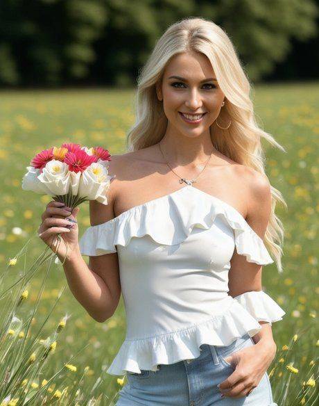 AI generated beauty Nadya Hudson strips & shows her boobs in a meadow - #1