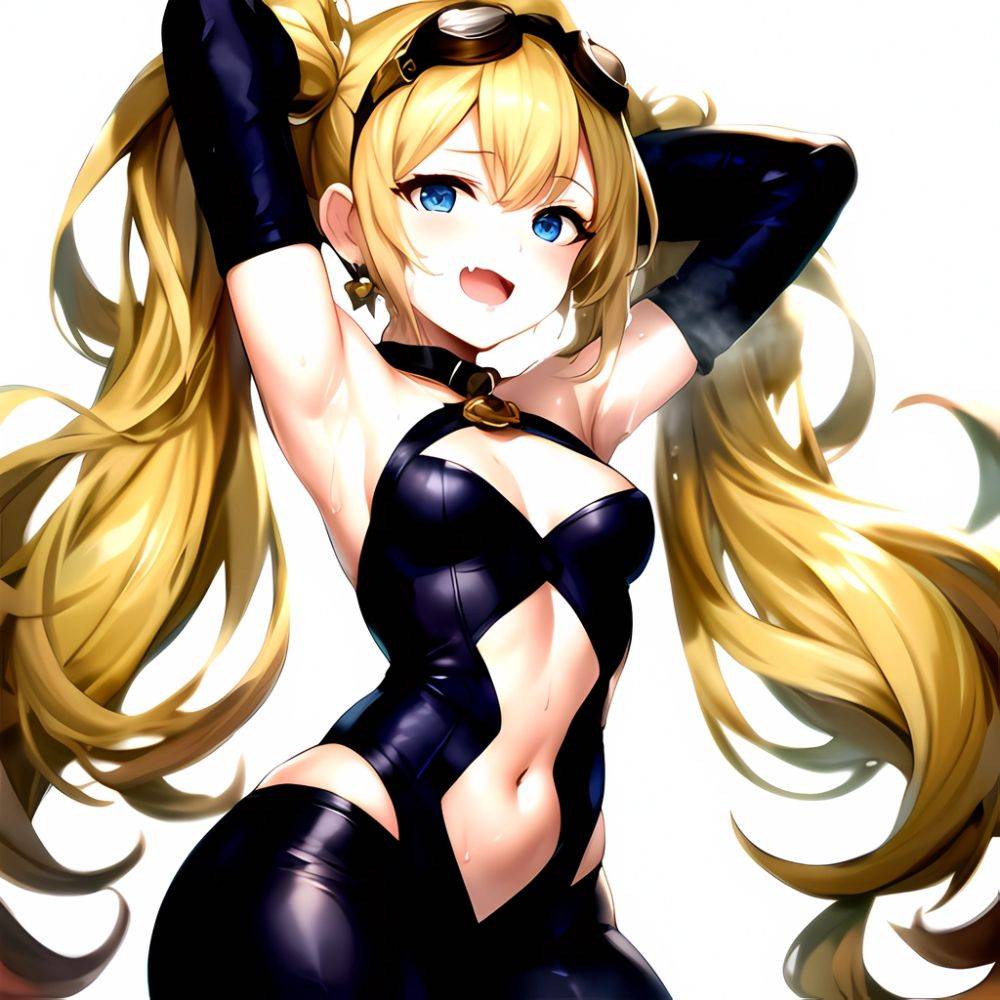 1girl Armpits Arms Behind Head Backlighting Bare Arms Bare Legs Blonde Hair Blue Eyes Blush Breasts Check Commentary Clothing Cu, 3824262428 - AIHentai - #1