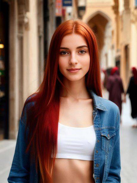 AI generated girl Redhead Panter doffs her shorts and walks naked - #1