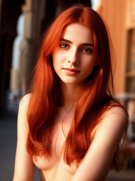 AI generated girl Redhead Panter doffs her shorts and walks naked - #10