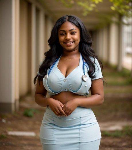 AI generated ebony teen flaunts her amazing big tits and bubble ass outdoors - #4