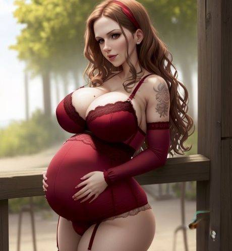 Stunning & beautiful AI generated pregnant mature Orioli poses in hot outfits - #1