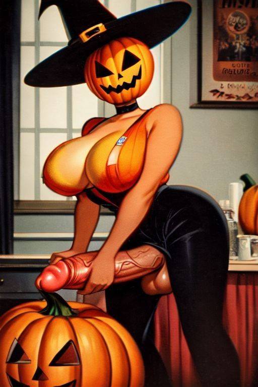 Vintage Style Halloween AI Futanari Artwork That I Generated - #14