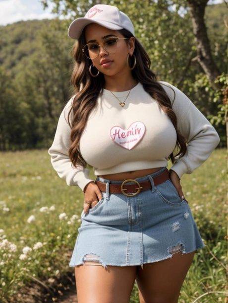 Gorgeous AI generated chubby babe Rosalba shows her juicy melons outdoors - #5