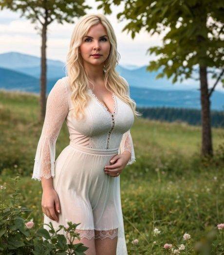 Beautiful AI generated blonde shows her big tits while posing in her lingerie - #4