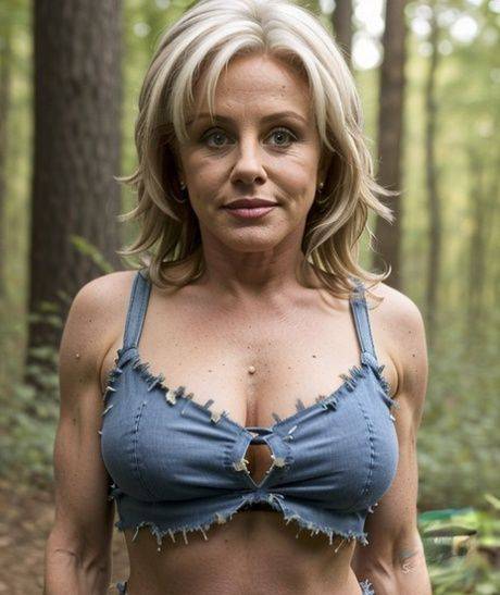 Beautiful mature AI model Pitona showing her big boobs in the forest - #1