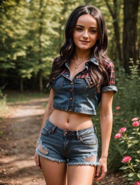 Pretty AI generated babe shows her lovely tits in a sexy outdoor compilation - #3