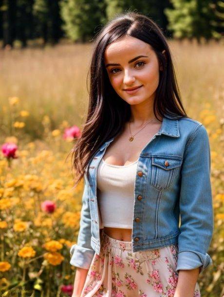 Pretty AI generated babe shows her lovely tits in a sexy outdoor compilation - #7
