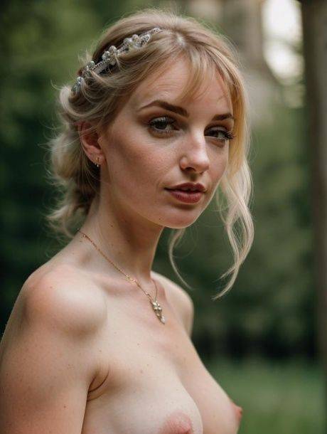 Petite AI generated babe Golist shows her perfect teen tits outdoors - #1