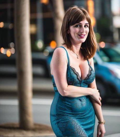 Stunning AI generated woman exposing her big boobs & cleavage in public - #5