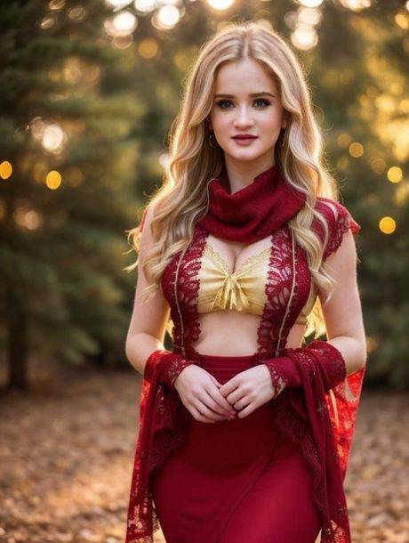 Beautiful AI generated babe Blonda shows her perfect tits outdoors - #1