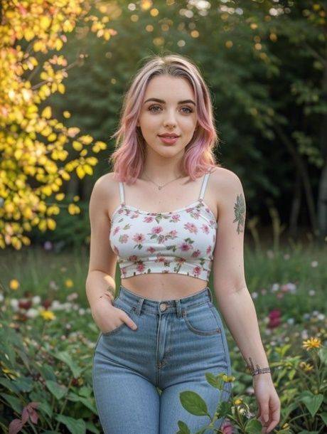 Beautiful AI generated babe Pinkgirl shows her lovely tits outdoors - #8