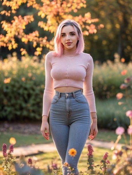 Beautiful AI generated babe Pinkgirl shows her lovely tits outdoors - #7