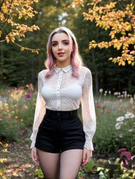 Beautiful AI generated babe Pinkgirl shows her lovely tits outdoors - #2