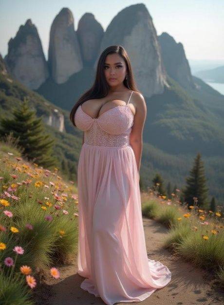 AI generated babe Bomber exposes her monster juggs on the top of a mountain - #6