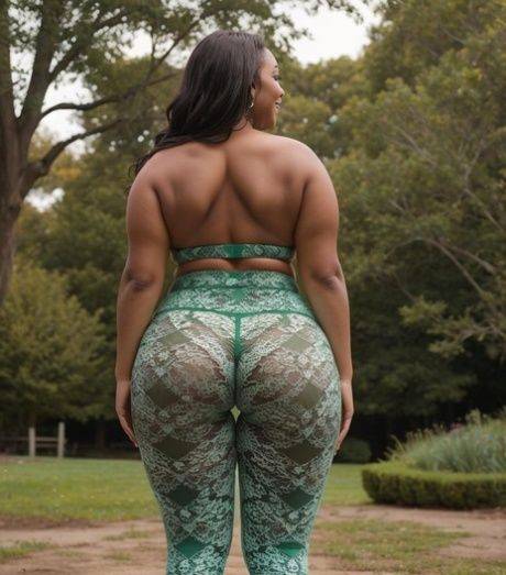 Voluptuous AI generated brunette exposes her monster curves in nature - #3