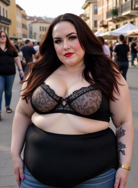 Sexy AI generated babe shows her chubby body while fully naked outdoors - #3