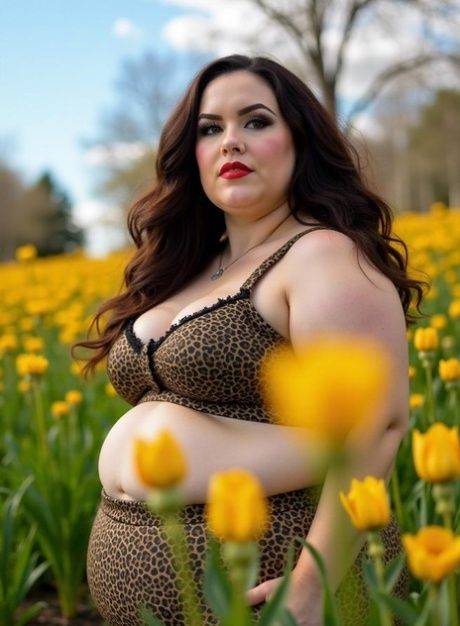 Sexy AI generated babe shows her chubby body while fully naked outdoors - #9