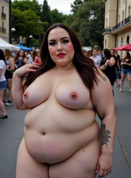 Sexy AI generated babe shows her chubby body while fully naked outdoors - #2