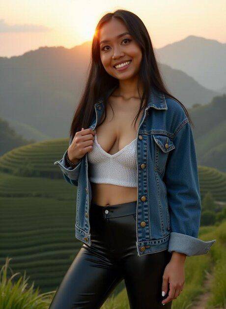 AI generated Asian model with natural tits gets bare naked up in the hills - #5