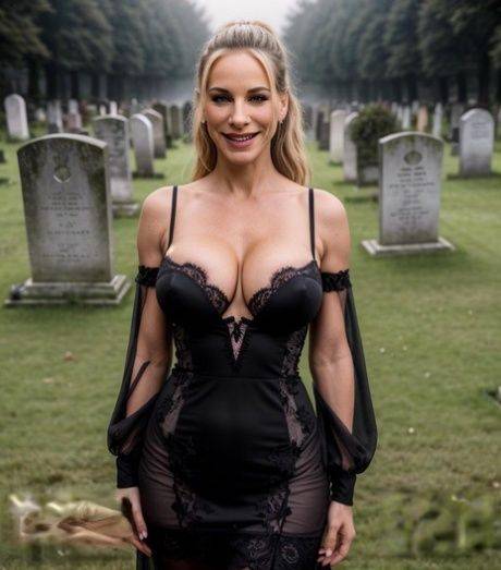 Gorgeous AI generated blonde babe teases with her big boobs outdoors - #7