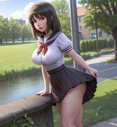 Adorable AI generated brunette Pitonsal flaunts her milking big boobs - #19