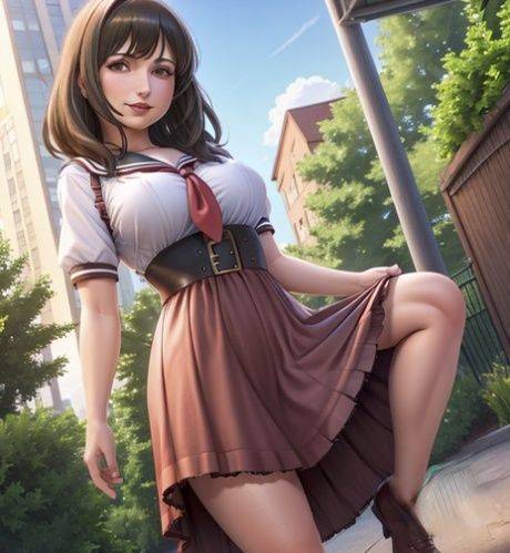 Adorable AI generated brunette Pitonsal flaunts her milking big boobs - #17