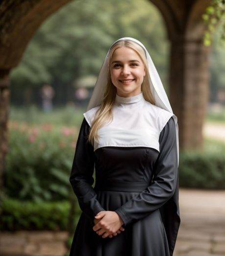 Hot AI generated nun SuperNun shows her big tits in a sexy outdoor compilation - #6