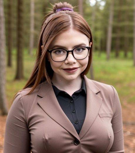 AI generated ginger with glasses Serenity strips and poses naked outside - #6