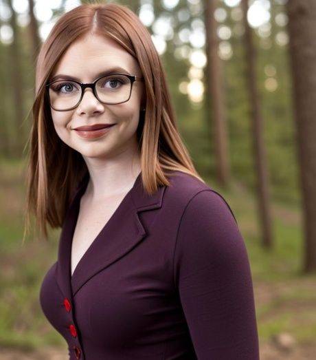 AI generated ginger with glasses Serenity strips and poses naked outside - #1