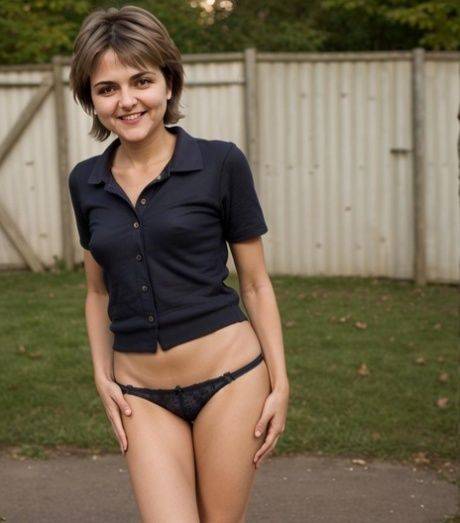 Sexy AI generated babe shows her small tits while teasing in cute outfits - #5